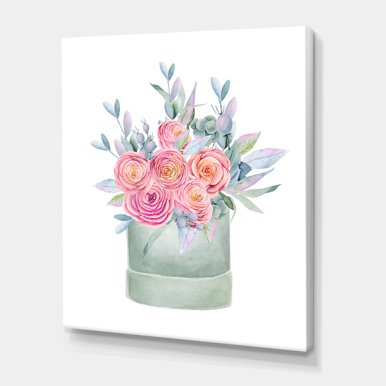 Designart - Gift Box With Pink Roses - Farmhouse Canvas Wall Art Print